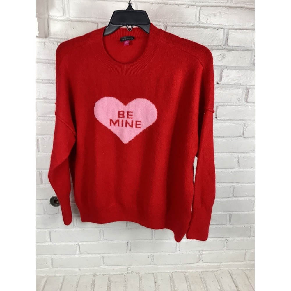 Vince Camuto Womens L Red Pink Be Mine Heart Sweater Valentine Oversized Knit